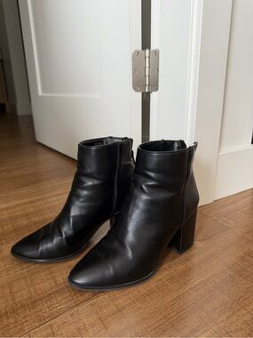 Call It Spring Black Leather Pointed Toe Ankle Boots